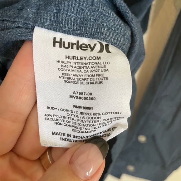 Hurley S Blue Button Down Dress Shirt - Picture 8 of 9